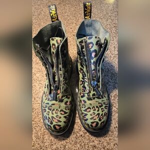 Dr. Martens Green and Black Leopard Print Boots